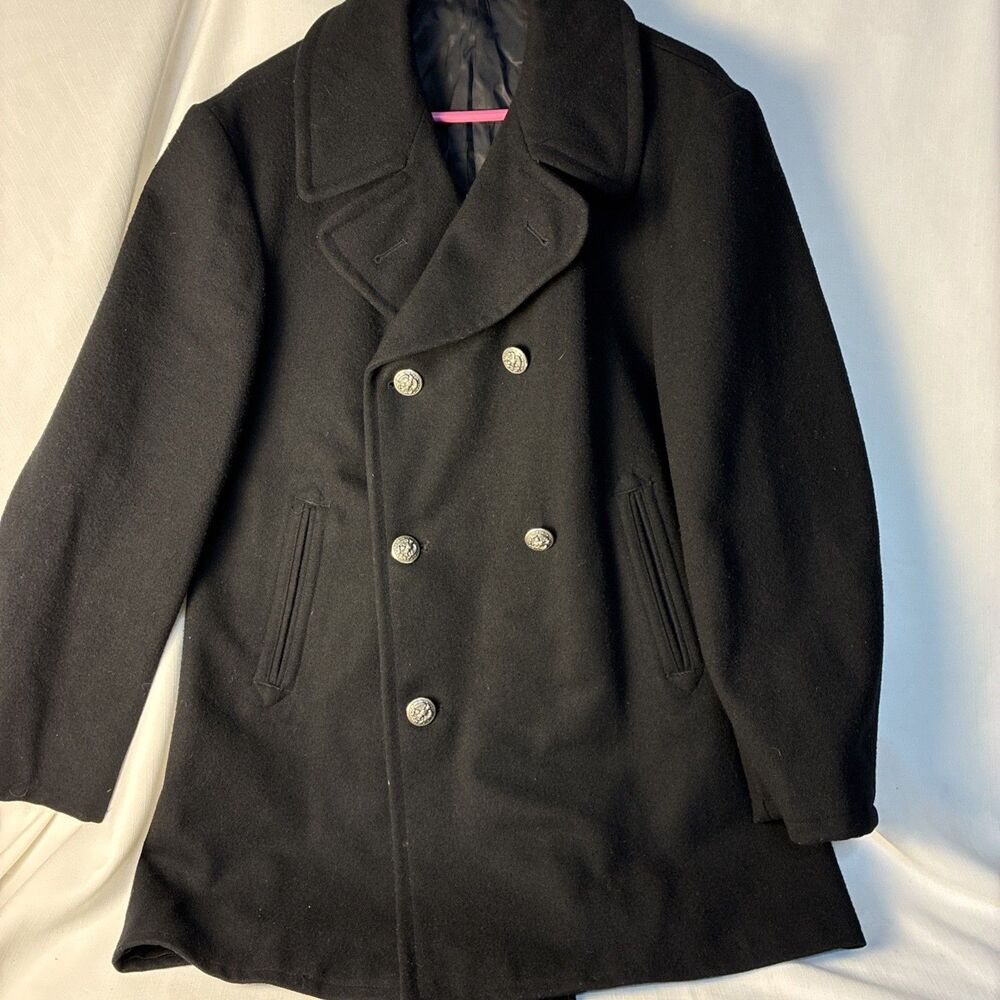US Navy Enlisted 100% Black Wool Peacoat Overcoat Atlantic City Coat Co 42R